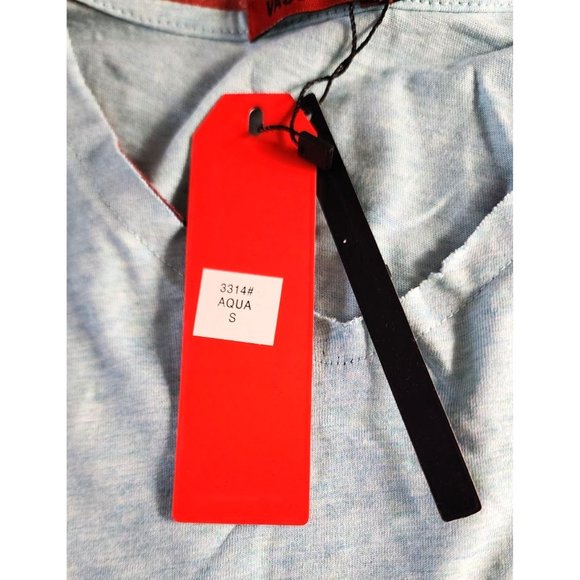 Vassari Los Angeles V-Neck Loose Cut Trim Aqua Designer Shirt - Rare Thread - Picture 12 of 15